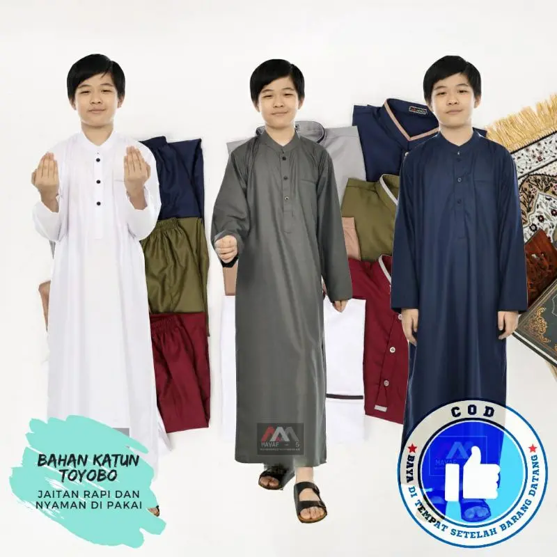 Jubah Anak Laki-Laki Anak-Anak Lengan Panjang Polos 1-14 Tahun Toyobo Premium Muslim