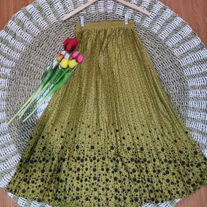 Rok Plisket Panjang Motif Bunga Wax Flow Bahan Hyget Premium - Allsize Wanita Bawahan Serut Waist Hitam