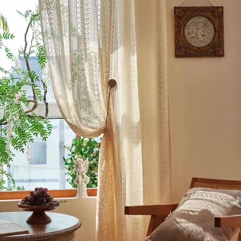 Product Introduction of Boho Style Lace Window Curtain, 1 Count Vintage Lightweight Hollow Out Floral Pattern Window Curtain, Window Screen for Home Living Room Bedroom 4