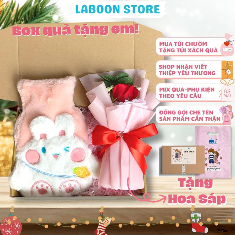 Túi chườm ấm bụng đa năng phiên bản 500ml và 1000ml quà tặng bạn gái dịp lễ 20 10 sinh nhật kèm hộp quà túi xách và hoa sáp vĩnh cửu