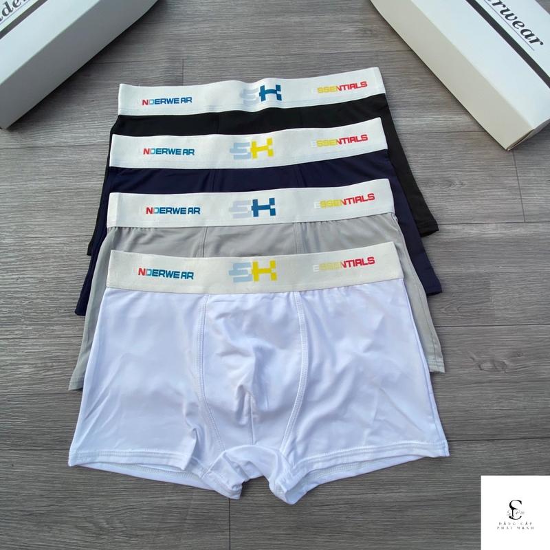 Quần lót nam, quần boxer nam S.H chất thun lạnh mềm mịn , thoáng mát thấm hút mồ hôi, sịp đùi nam 4  màu cạp trắng in hoạ tiết nổi bật.