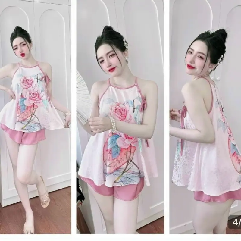 SET BỘ CỔ YẾM MẶC NHÀ XINH XẮN Quần Áo Nữ 1