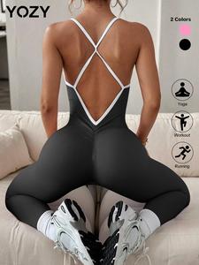 YOZY Women's Contrast Binding Sports Jumpsuit, Sporty Comfy Breathable Sleeveless Jumpsuit for Yoga Gym Workout, Ladies Sportswear for All Seasons