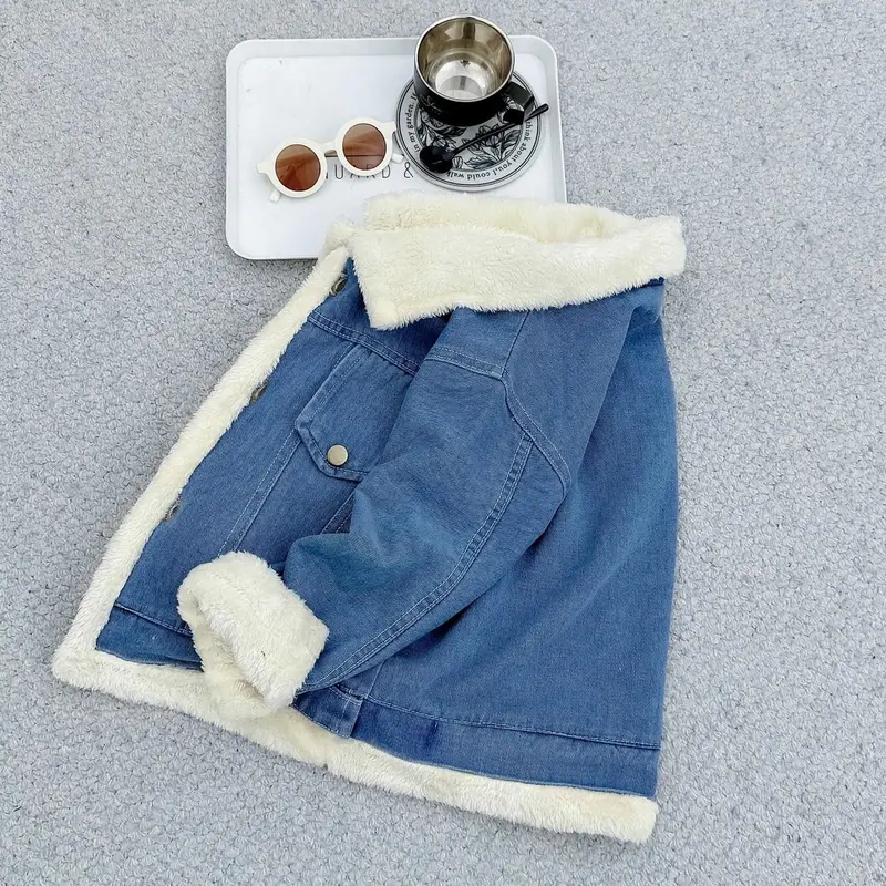 [Poba.63] áo khoác jeans lót lông nhung dày dặn, mềm mịn, ấm áp cho đồ bé gái 4