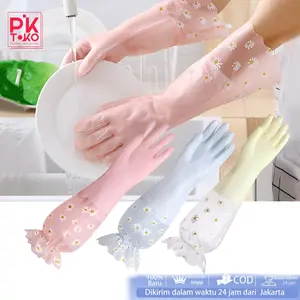 1 Pair Sarung Tangan Cuci Piring PVC Karet Panjang Anti Slip Pembersihan Dapur