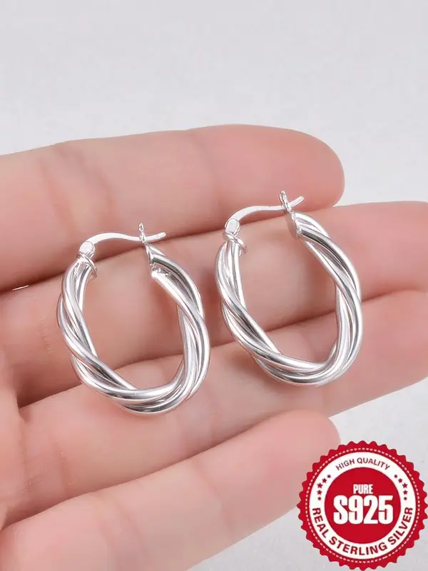 925 Sterling Silver Hoop Earrings, Fashionable Earrings for Women & Girls, Trendy All-match & Exquisite Jewelry for Birthday Gift 3