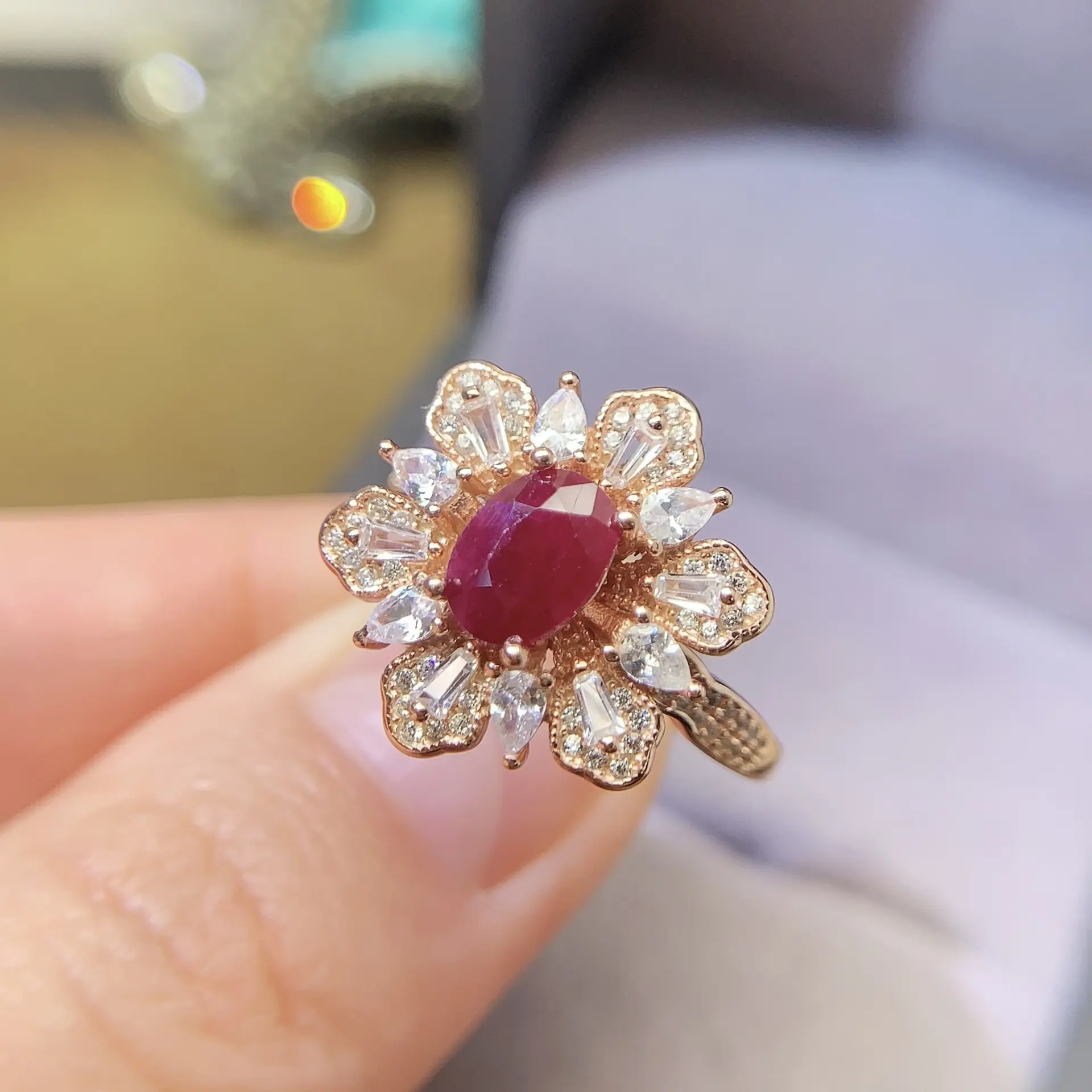 Natural High Quality Lucky Birthstone S925 Silver Natural Ruby Fashion Niche Design Oval 5*7mm Ring Adjustable Size Charm Jewelry
