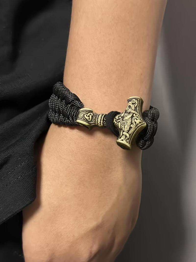 Product Introduction of Men's Hammer Design Bracelet, Handmade Braided Bracelet, Stainless Steel Hammer Pendant Bracelet for Men 2