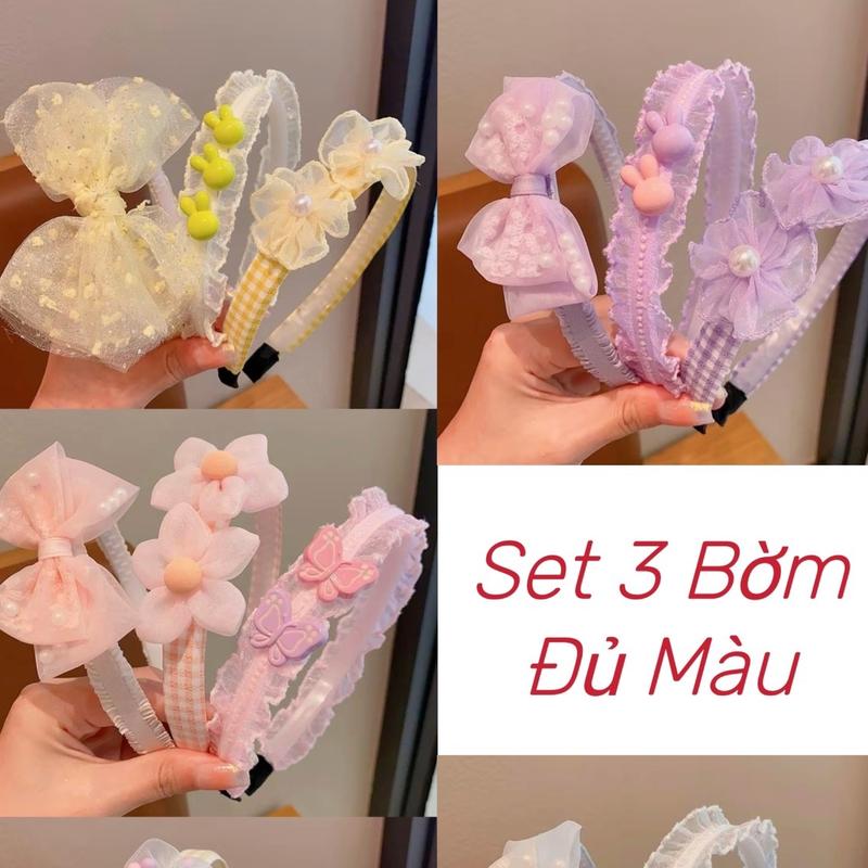 Set 3 Bờm Tóc Băng Đô Cài Tóc Hoạt Hình Xinh Xắn  Đáng Yêu Dành Cho Bé Gái  Phụ Kiện Tóc  Hoa Pin Nhung Len Voi