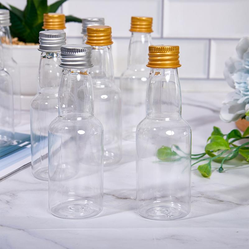Product Introduction of 5Pcs 60ml Mini Clear PET Refillable Small Wine Bottles For Party Wedding Liquor Bottles With Leak Proof Screw Lid 24