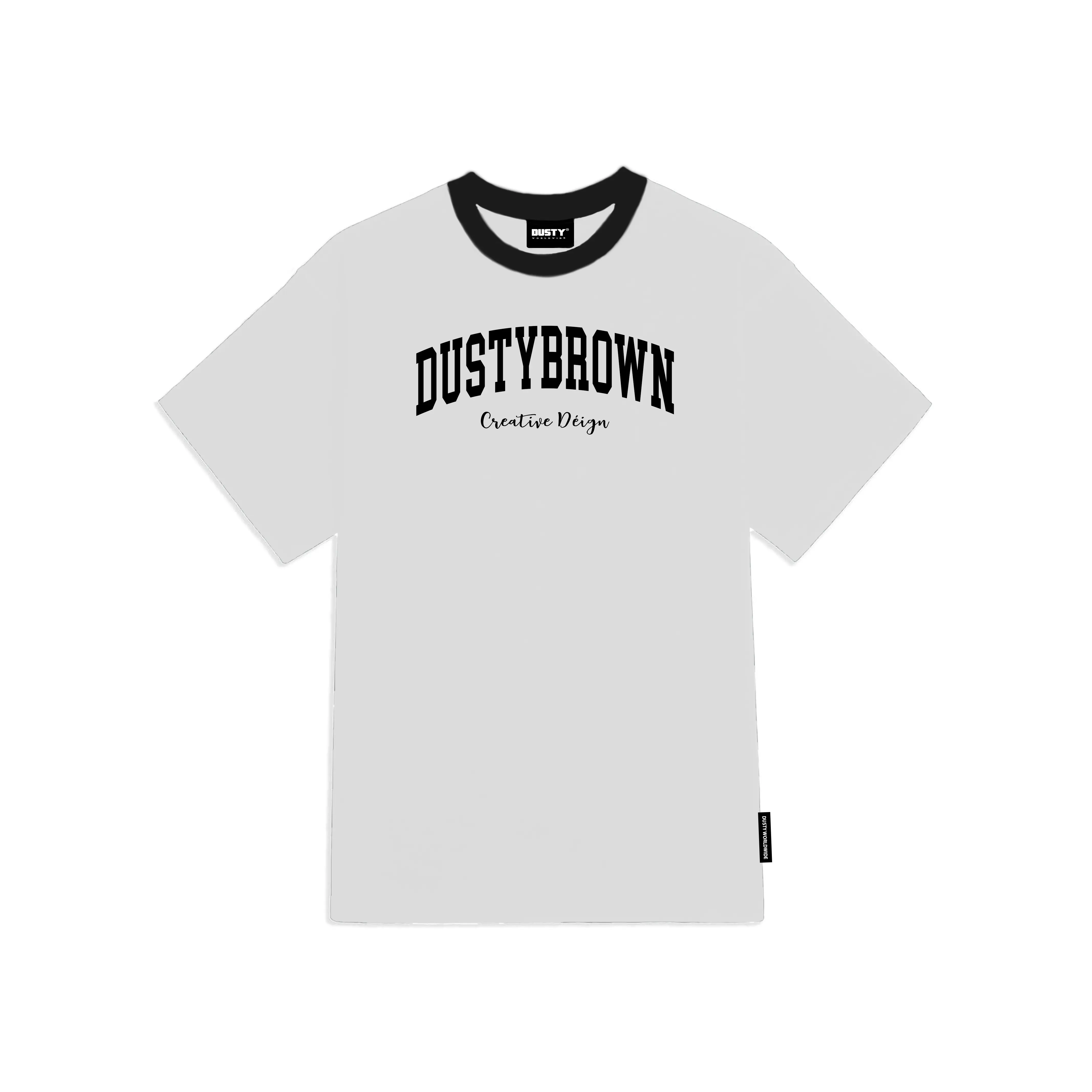 Áo Thun Unisex form rộng OLD Dusty Worldwide BEIGE CỔ ĐEN 100% Cotton 250gsm Local Brand