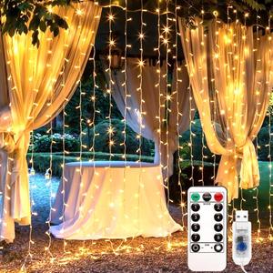 Luces de cortina alimentadas por USB, control remoto de luces de cuerda LED con 8 modos de iluminación, luces LED decorativas para dormitorio, boda y sala de estar