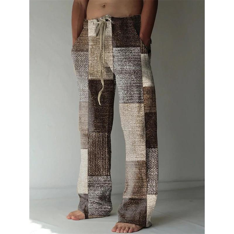 Vintage Loose Patchwork Print Men's Pants Summer Thin Casual Men's Pants Travel Vacation Casual Pants Men's Clothing Sweatpants 1