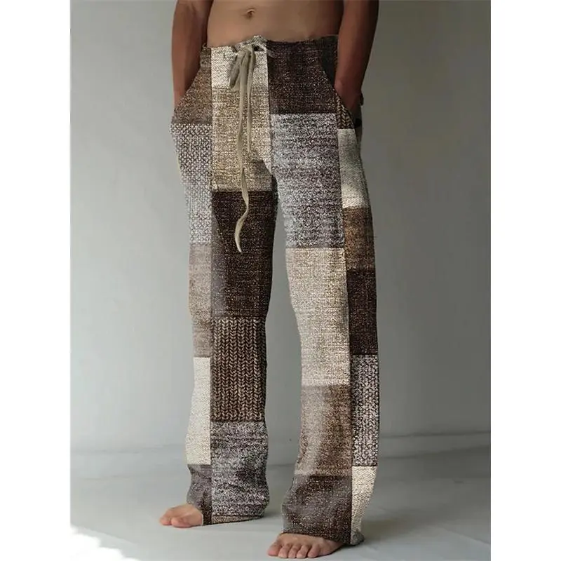 Vintage Loose Patchwork Print Men's Pants Summer Thin Casual Men's Pants Travel Vacation Casual Pants Men's Clothing Sweatpants 1