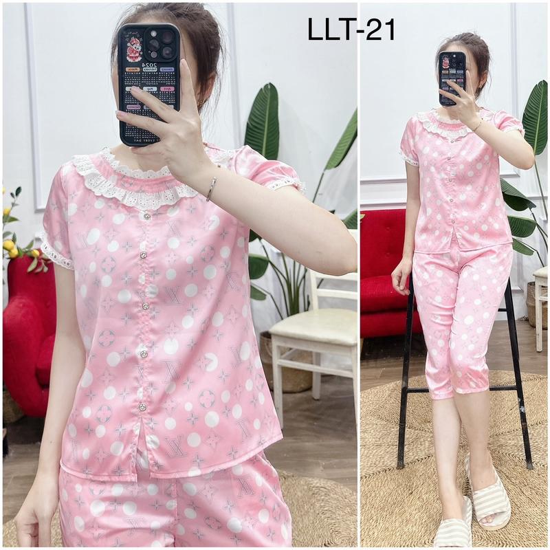 bộ mặc nhà chất lụa latin cổ ren tròn khuy gi.ả trang trí Nữ