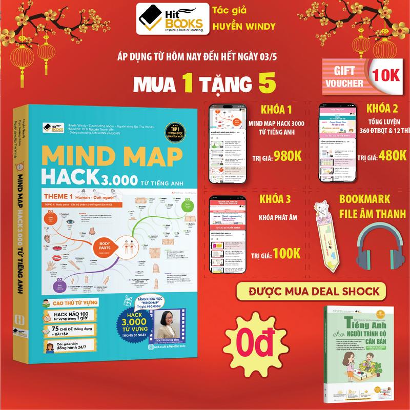 Sách MINDMAP 3000 Từ Vựng, học từ vựng theo sơ đồ tư duy Tiếng Anh KÈM KHOÁ HỌC HITBOOKS