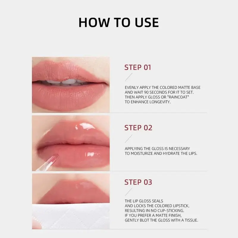 SOUG 3-in-1 Matte Lipstik Warna Melindungi Lip Gloss Tahan Air Non-Lengket 2.2g+2.2g 8