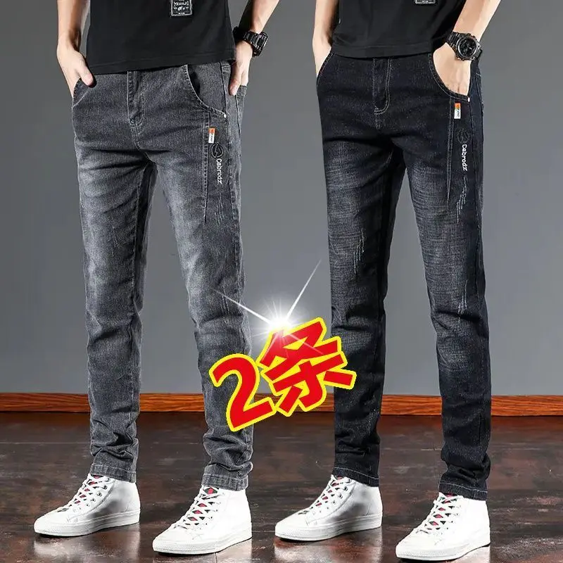 Quần Jean Nam Hàn Quốc, Dáng Ôm, Co Giãn, Hợp Xu hướng, Chống Mài Mòn, Thêu, Thích Hợp Cho Mùa Thu, Hàng Mới Về 2023 Menswear Pants 0