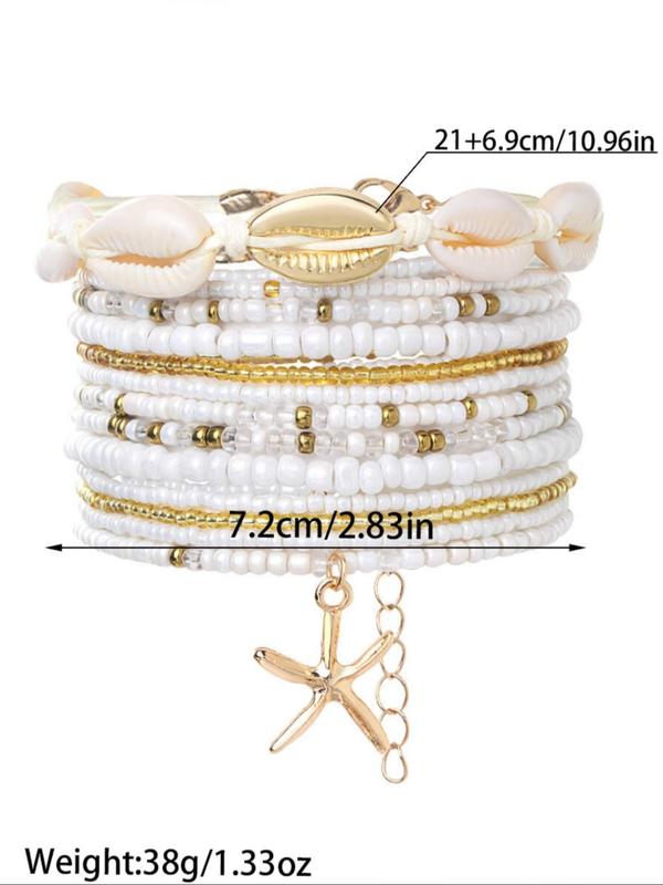 Boho Style Starfish Charm Anklet, Fashionable Beaded Anklet for Women & Girls, Casual Trendy Accessories for Party, Daily Decor for Birthday Gift 1