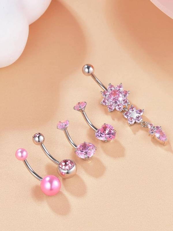 Women's Elegant Pink Minimalist Belly Rings, Trendy Exquisite Belly Piercing Jewelry, Chic Body Jewelry for Party Decor for Women & Girls 2