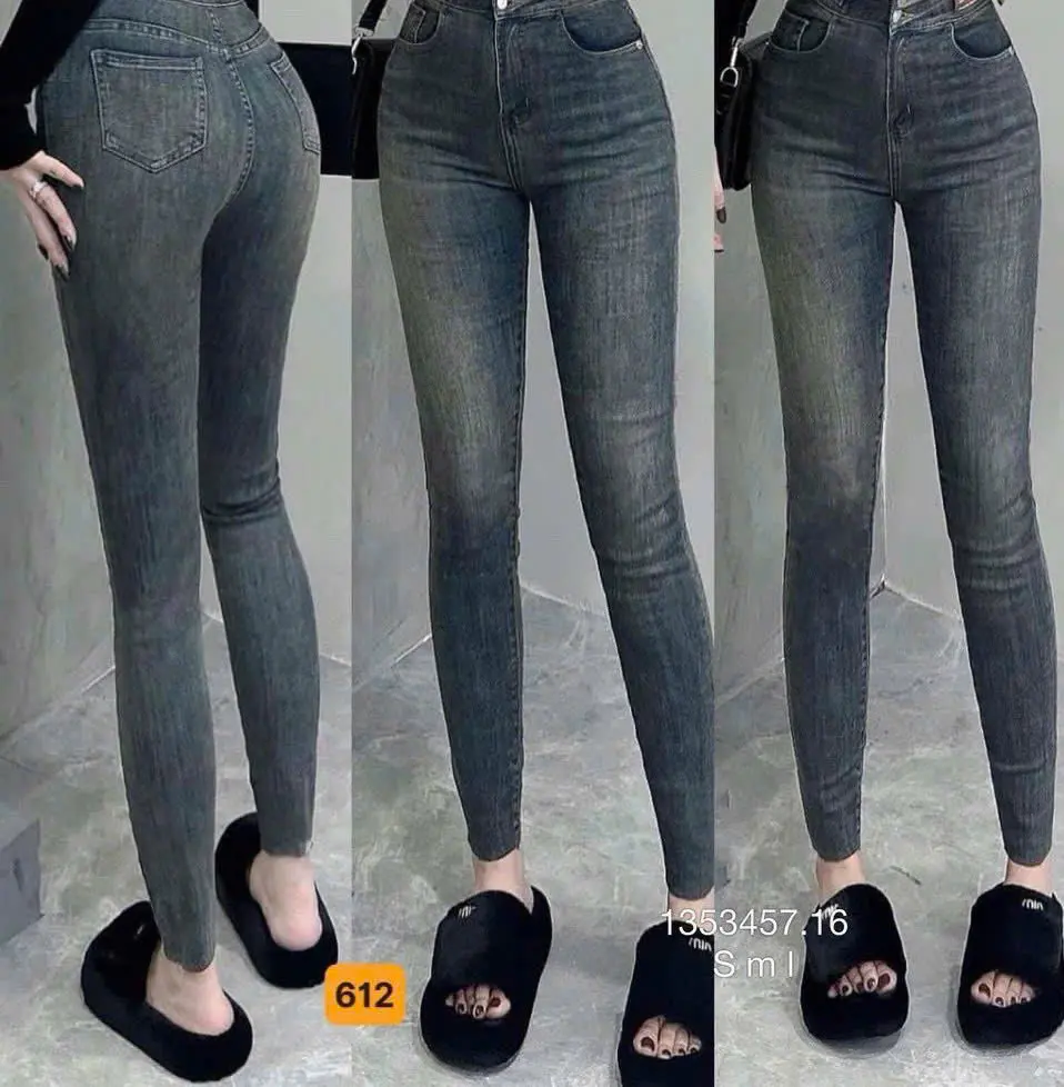 Quần Jean Nữ Lưng Cao ôm body đẹp vải co dãn cao cấp, Quần dài nữ màu xanh bụi vải denim siêu hack dáng TH612