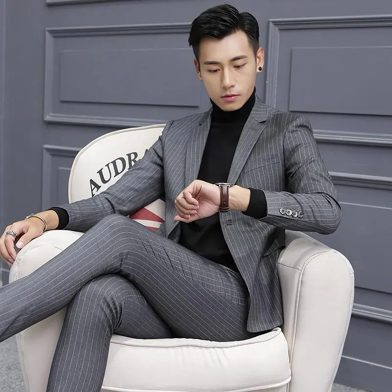Bộ Vest Nam Đẹp 2 cúc Kẻ sọc - YeuTailor (áo Vest+quần Âu) - Thương hiệu thiết kế cao cấp Nhung Menswear 0
