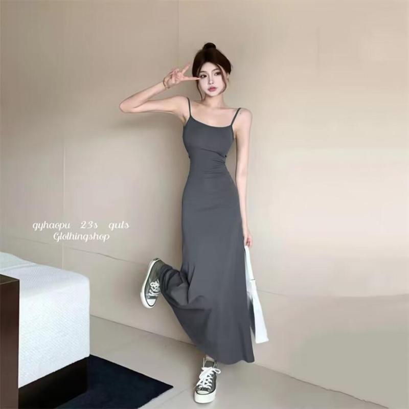Product Introduction of Summer Dress Hot Girl Elastic Strap Dress Women Sleeveless Off-Shoulder Waist-Cinching One-Shoulder Base Long Dress 14