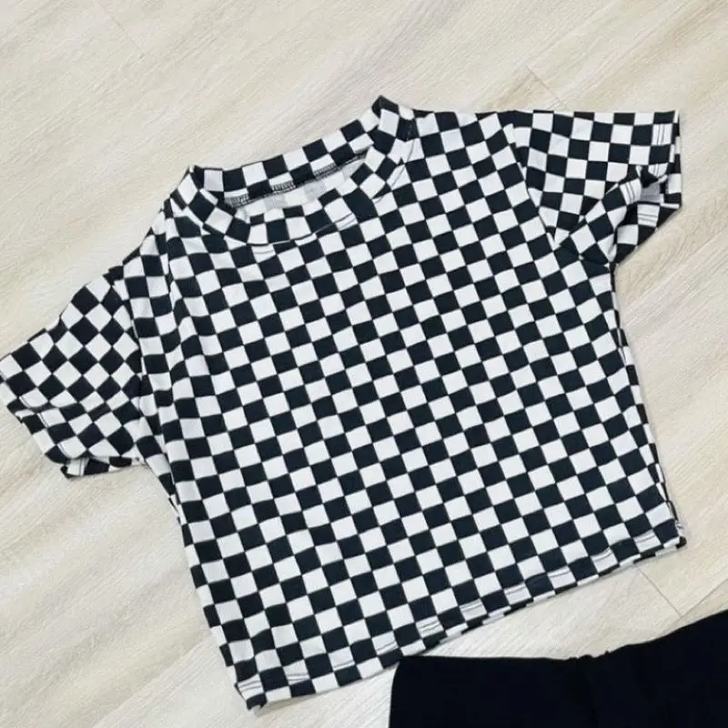 ANB - ZEC Kaos Crop GIAYU / Checker Catur Crop Top RIB Checkerboard / Atasan Wanita Crop top Checkered Jumbo Oversize 4