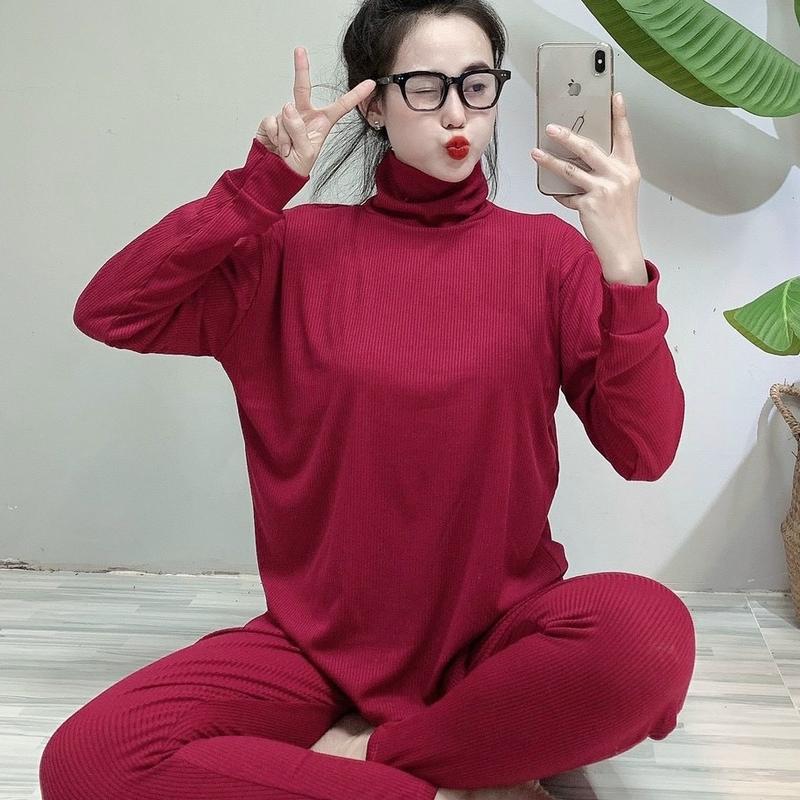 BỘ Ủ KEM ÁO CỔ LỌ QUẦN ÔM VẢI THUN GÂN CAO CẤP- UK01