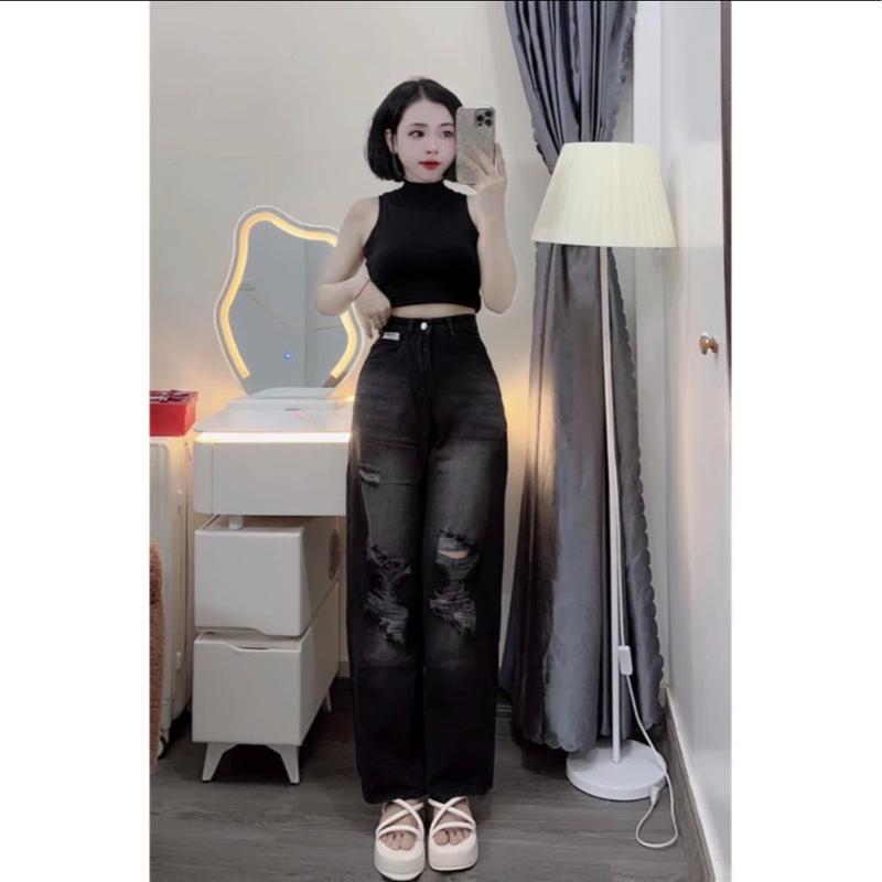 QUẦN ống rộng RÁCH KIỂU cạp siêu cao hack dáng QUẦN ỐNG XUÔNG MẶC ĐI HOẠC ĐI CHƠI ĐI LÀM ĐỀU XINH NHA. Nữ Ong Women Pants Thanh lịch Button quần girl phố Jean