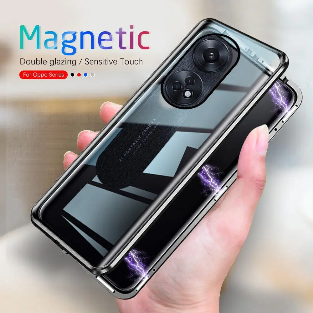 For OPPO Reno 8 T Reno8T 4G 5G 2023 Luxury Fashion Flip Hard Cover Casing Double Side Tempered Glass Shockproof Phone Case Back Cover