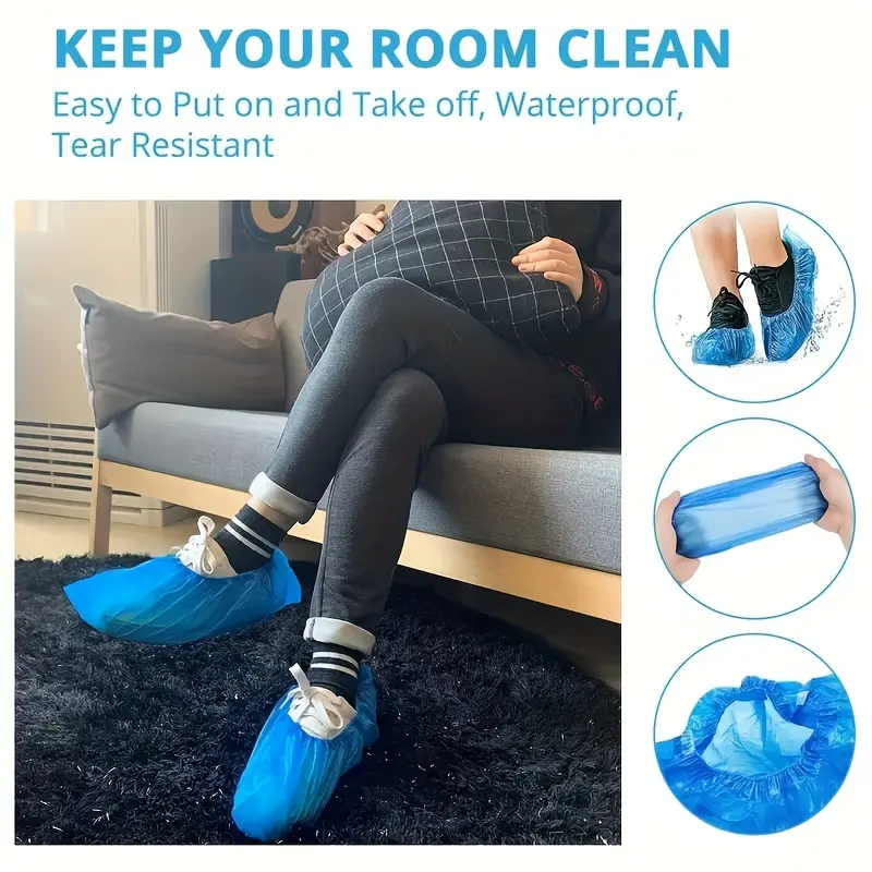 100pcs Disposable Shoe Covers - Durable Waterproof Non-Slip Plastic Foot Covers for Home 7