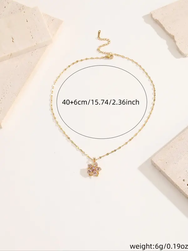 Elegant Rhinestone Decorated Rotating Flower Design Pendant Necklace,  Gorgeous Casual Matching Necklace Jewelry, Classic Fashion Accessories for Daily Wear 4