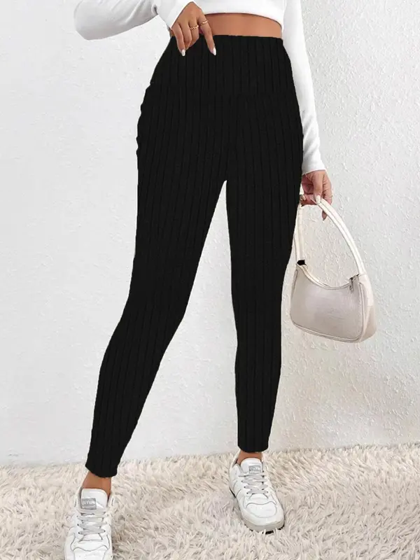 Plus Size Solid Thermal Lined Skinny Pants, Casual Comfy High Waist Leggings for Daily Wear, Women's Bottoms for All Seasons 2