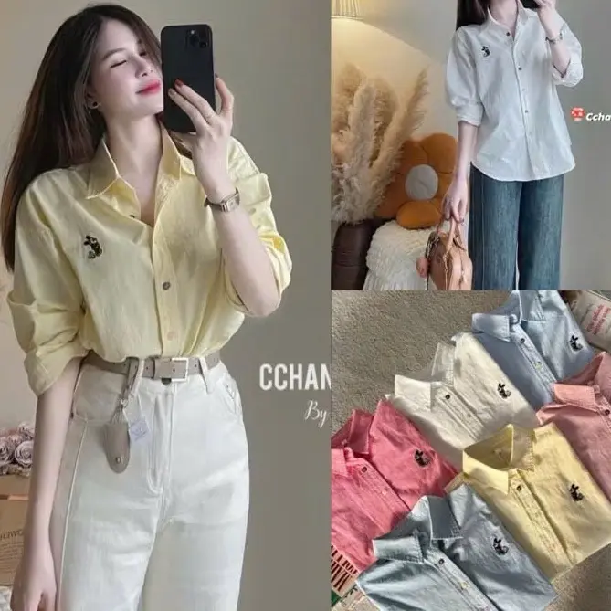 Áo sơ mi chất mềm đẹp form rộng freesize thêu hình chuột mickey