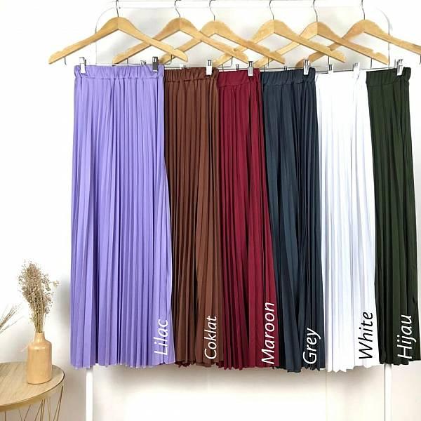 ROK PLISKET FREE SIZE 40-80KG Muslim Wanita Panjang Bawahan Dewasa Katun Polos Bunga 2