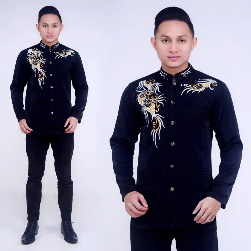 SKN Jasko Bordir Motif KIPAS Baju Jas Koko M L XL XXL 3L 4L 5L Jumbo Pria Kain High Twist Premium Hitam Putih 2