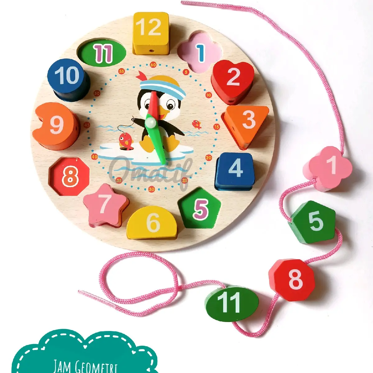 Jam Puzzle Geometri Bentuk Mainan Kayu Edukasi