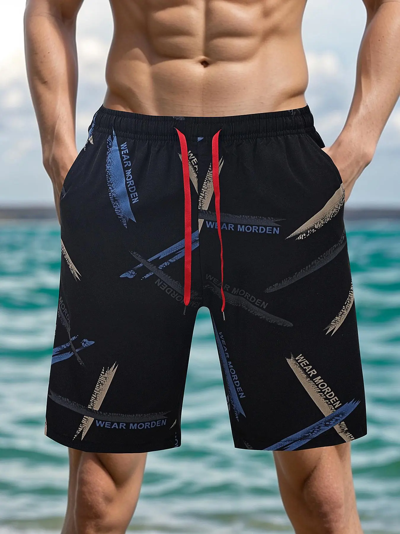 Men's All Over Print Drawstring Waist Beach Shorts, Casual Breathable Comfortable Shorts for Summer, Men's Bottoms for Beach Vacation