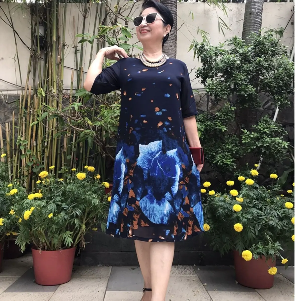 Đủ Size 50Kg - 90Kg - Váy Đầm Trung Niên - Vải Voan Sang Trọng 2 Lớp Form Suông A Che Bụng