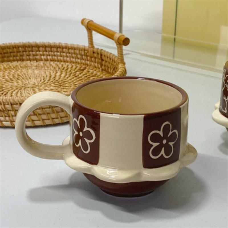 Hand Painted Ceramic Mug, 2 Counts/set Cute Coffee Cup, Creative Breakfast Cup, Milk Cup, Drinking Cup for Home Office Use, Drinkware 4