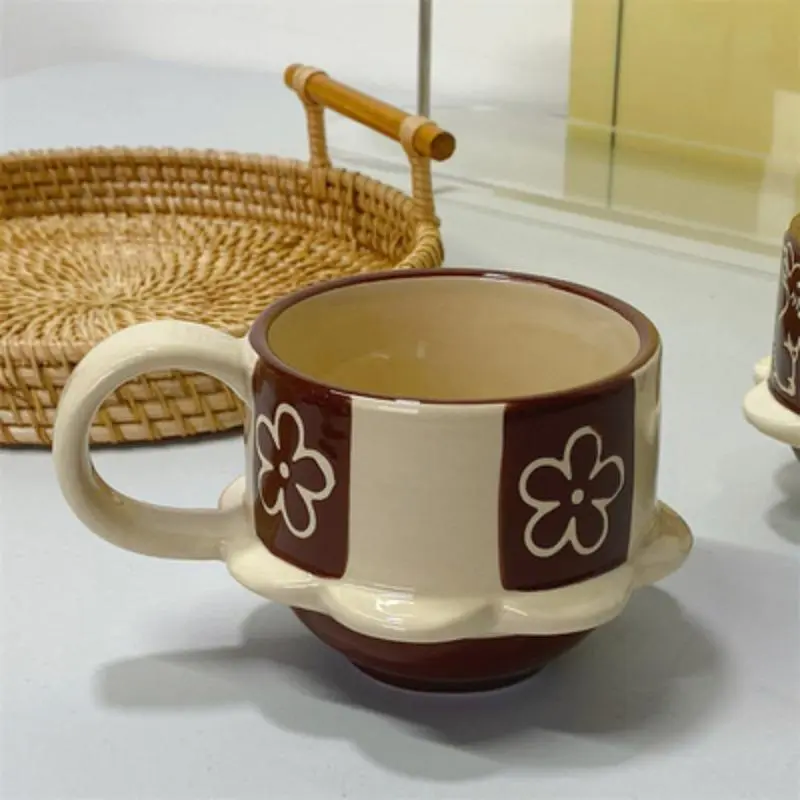 Hand Painted Ceramic Mug, 2 Counts/set Cute Coffee Cup, Creative Breakfast Cup, Milk Cup, Drinking Cup for Home Office Use, Drinkware 4