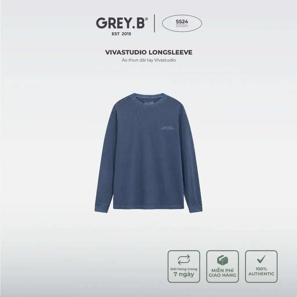 Áo Thun Dài Tay Vivastudio Longsleeve GREYB Unisex Màu Washed Phong Cách Hàn Quốc