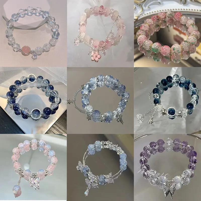 2024 New Style fashion cherry blossom glass beaded bracelet female ins logo design high-end beaded bracelet female gift