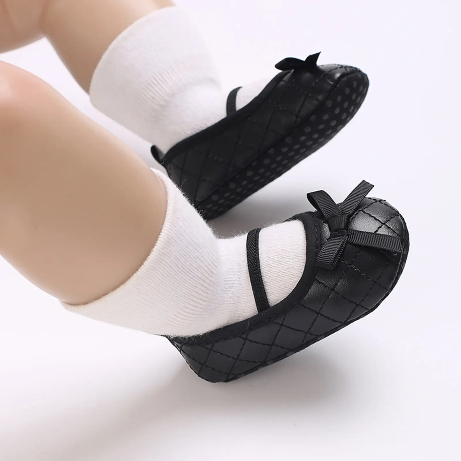 Baby Girls Mary Jane Shoes Bowknot Quilted PU Princess Flats Casual Walking Shoes for Newborn Infant Toddler