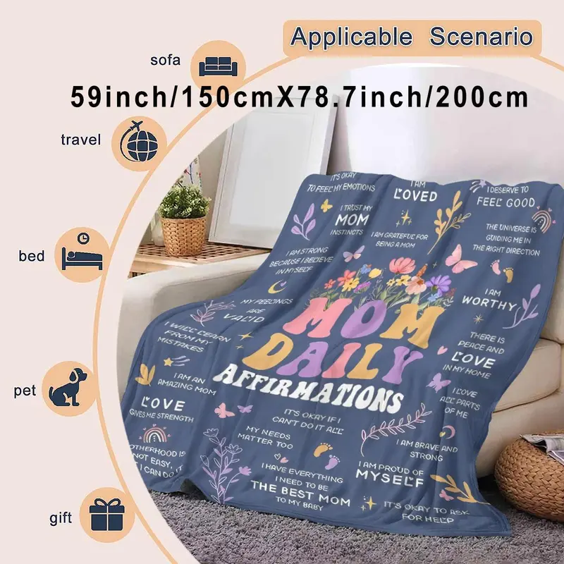 Floral & Letter Pattern Blanket, 1 Count Modern Soft Throw Blanket, Air-conditioned Room Blanket, Warm Nap Blanket for Home Office Travel Camping 3