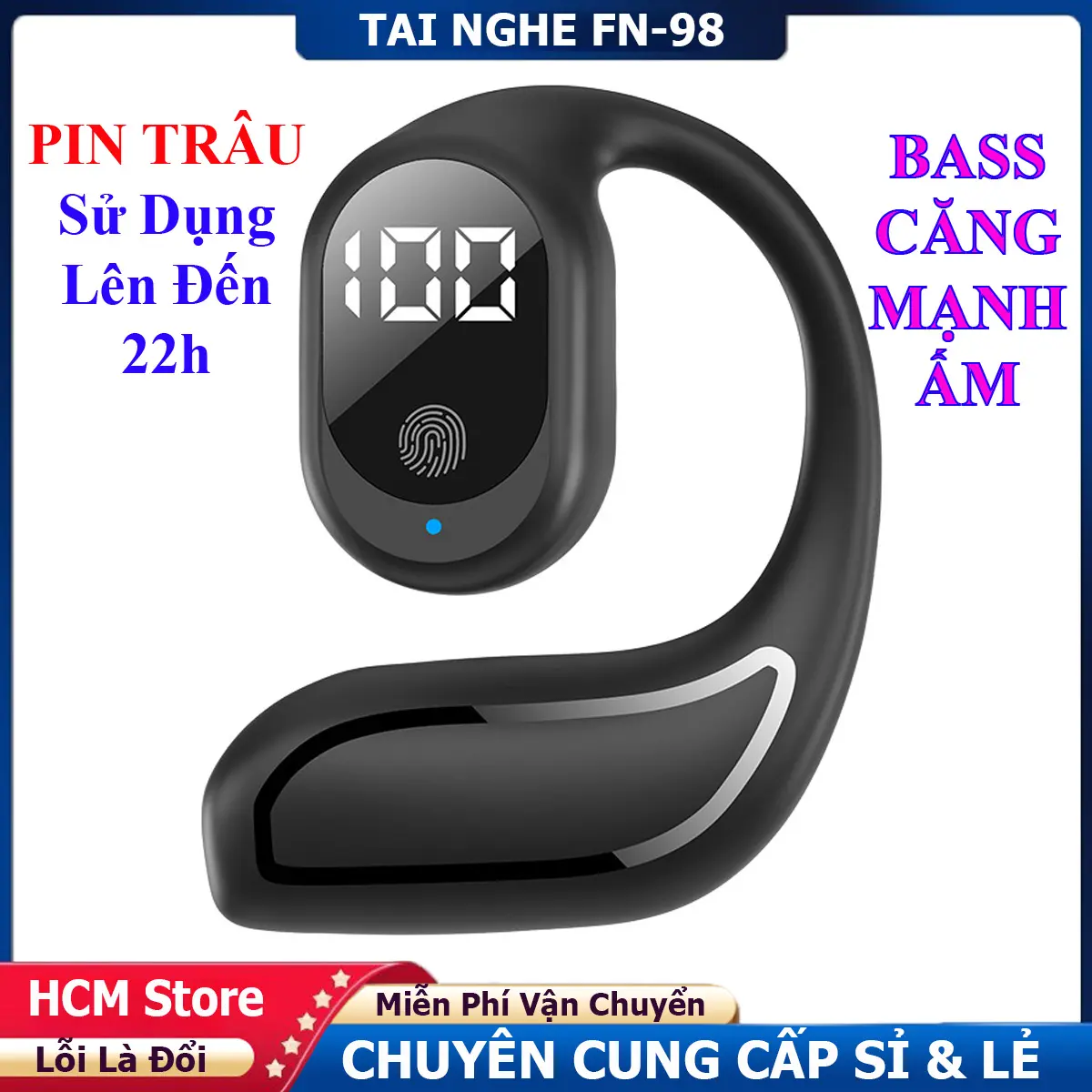 Tai Nghe Bluetooth 5.3 FN-98 PIN TRÂU Sử Dụng Lên Đến 20H, Nghe Nhạc Bass Mạnh Ấm, Đàm Thoại 2 Chiều To Rõ