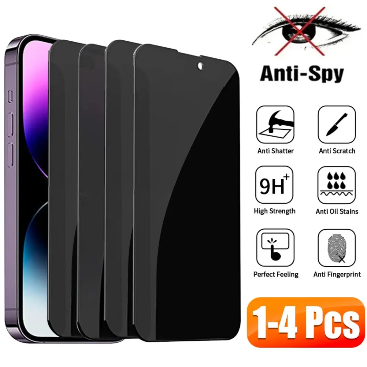 DAJII 4PCS Full Cover Privacy Ultra HD Tempered Glass Compatible For iPhone 16 15 14 13 12 11 Pro XS Max Plus XR X Tempered Glass Screen Protector