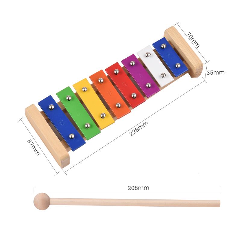 Product Introduction of 【Free Sheet Music】8 Keys Children's Solid Mahogany Xylophone Compact Size Glockenspiel Colorful Aluminum Plate Piano 10
