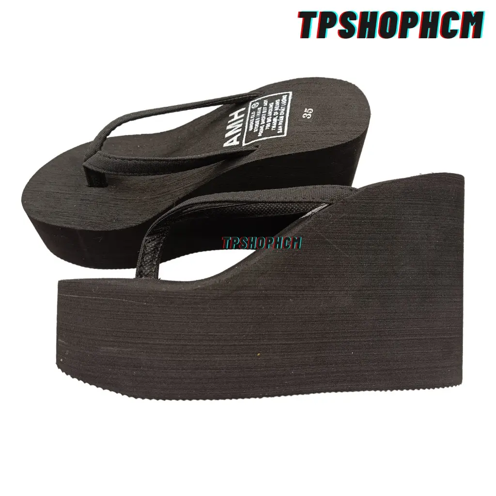 Dép Kẹp Xốp Cao xỏ ngón 5p ,7p ,9p ,12p (cm) full size Màu Đen quai nhung cho Nữ HÀNG LOẠI 1